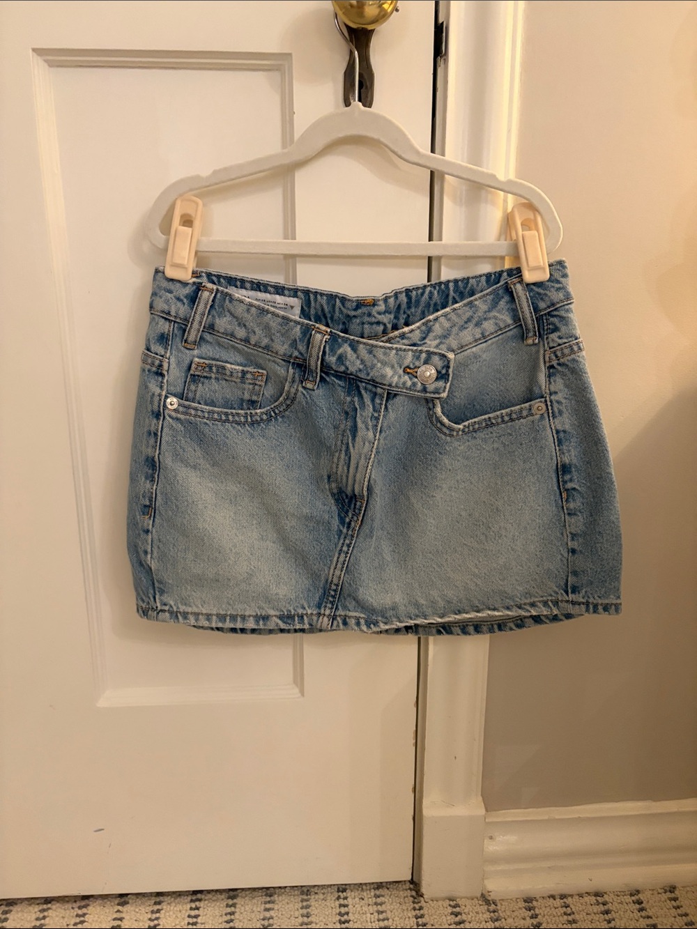 Zara Light Blue Denim Mini Skirt with Wrap Waist